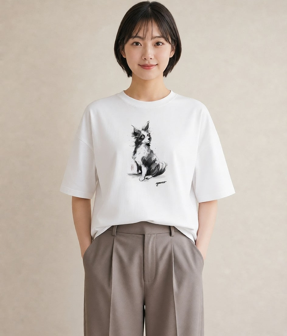 デザインTシャツ レディース 犬 いぬ イラスト 韓国風 通学 誕生日プレゼント 白T