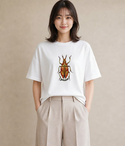 プリントTシャツ レディース カブトムシ 昆虫 虫 イラスト ニュアンス ラフ レイヤード 白T