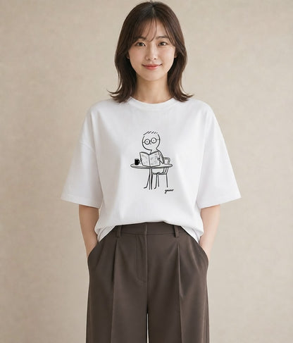 デザインTシャツ レディース 本 読書 ブック イラスト 抜け感 お揃い 親子 白T