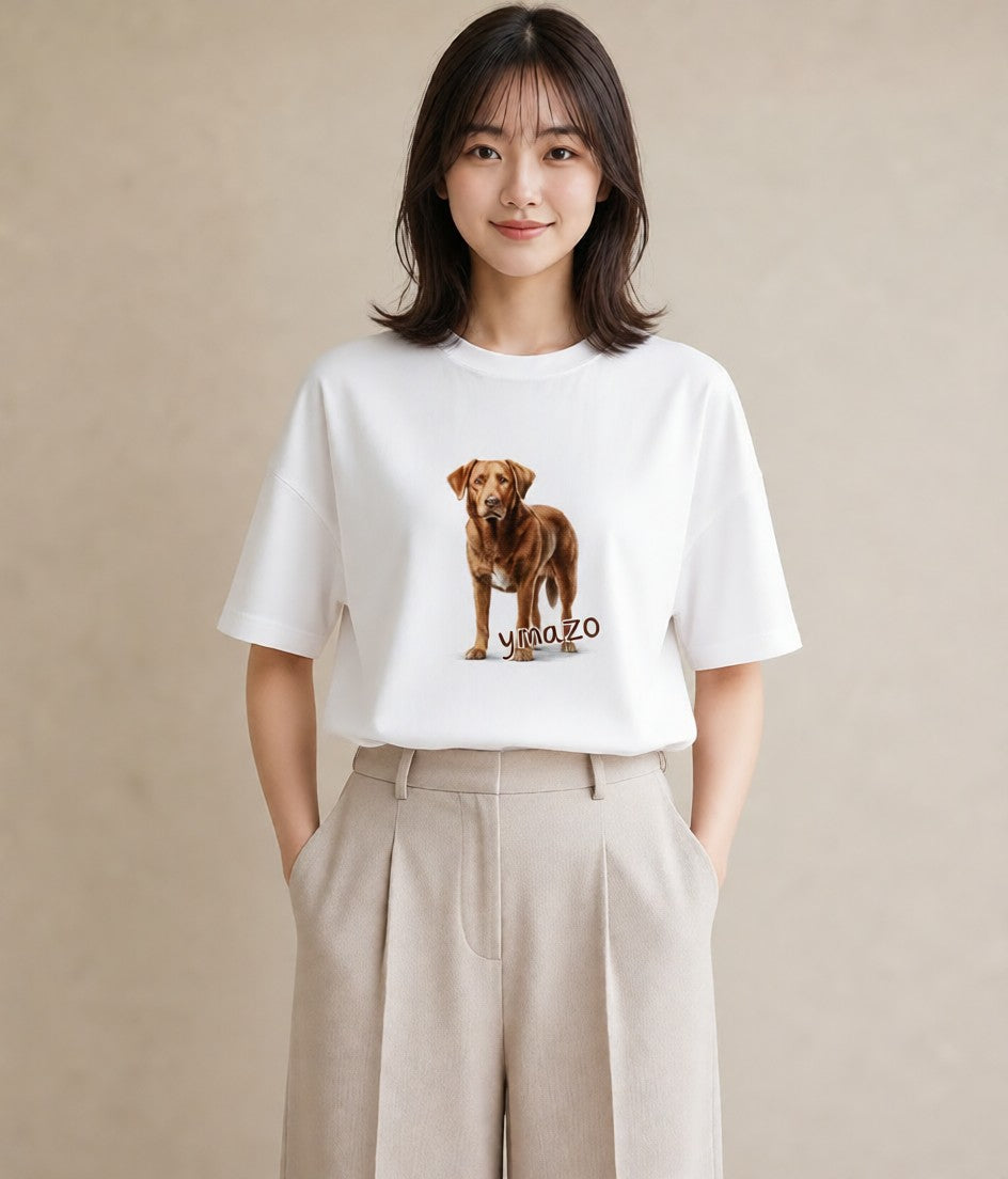 グラフィックTシャツ レディース ラブラドールレトリバー 犬 いぬ イラスト ニュアンス 送別ギフト 通勤 白T