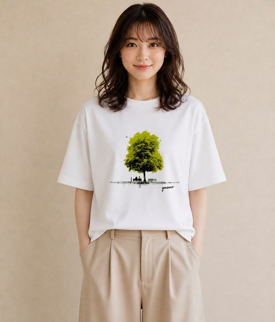 Tシャツ レディース 雨上がりのベンチ ベンチ ナチュラル アンティーク イラスト 旅行コーデ 女性 旅行用 白T