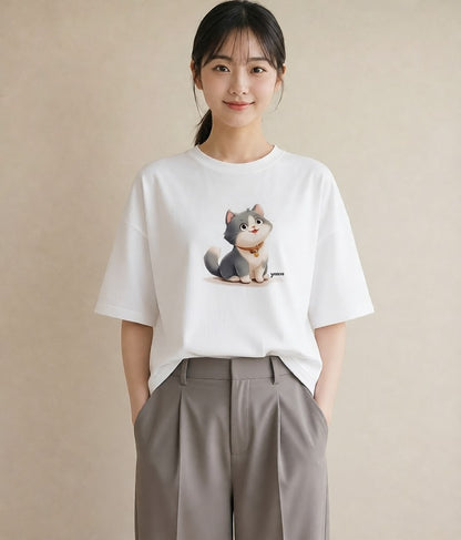 プリントTシャツ レディース ブリティッシュショートヘア 猫 ねこ イラスト レトロ クリスマス 旅行 白T