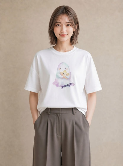 プリントTシャツ レディース 流れ星 星空 宇宙 イラスト カジュアル 敬老の日 ホワイトデー 白T