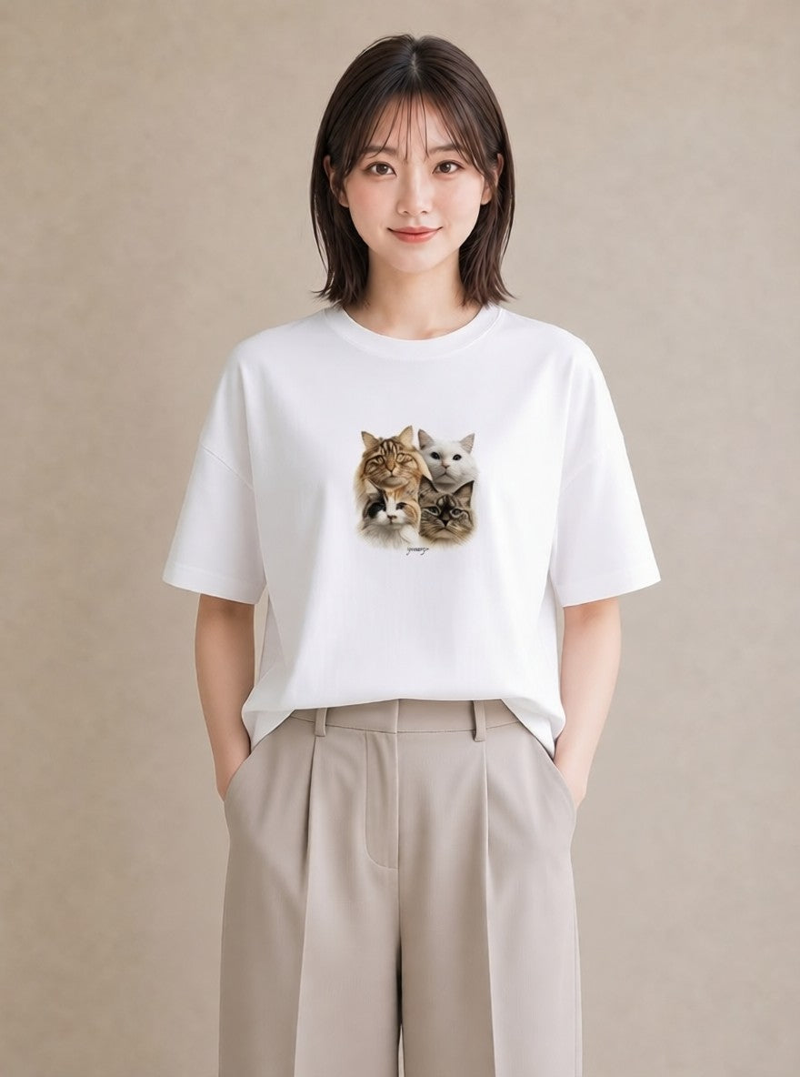 デザインTシャツ レディース 猫 ねこ イラスト ラフカジュアル 部屋着 女性向けギフト 白T