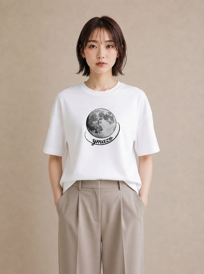 グラフィックTシャツ レディース 月 星空 宇宙 イラスト 旅行コーデ 秋コーデ おしゃれギフト 白T