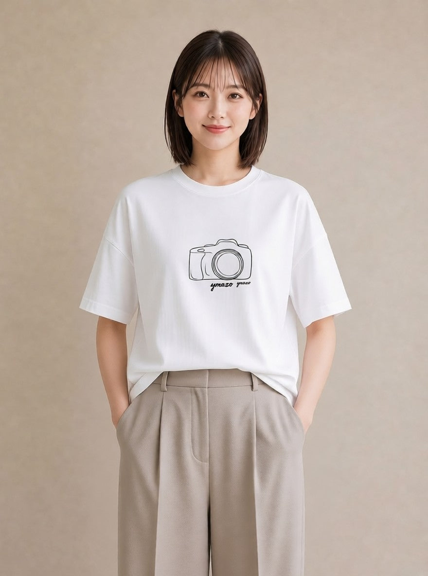 デザインTシャツ レディース カメラ フィルムカメラ レトロカメラ イラスト フェミニン ルームウェア ギフト 白T