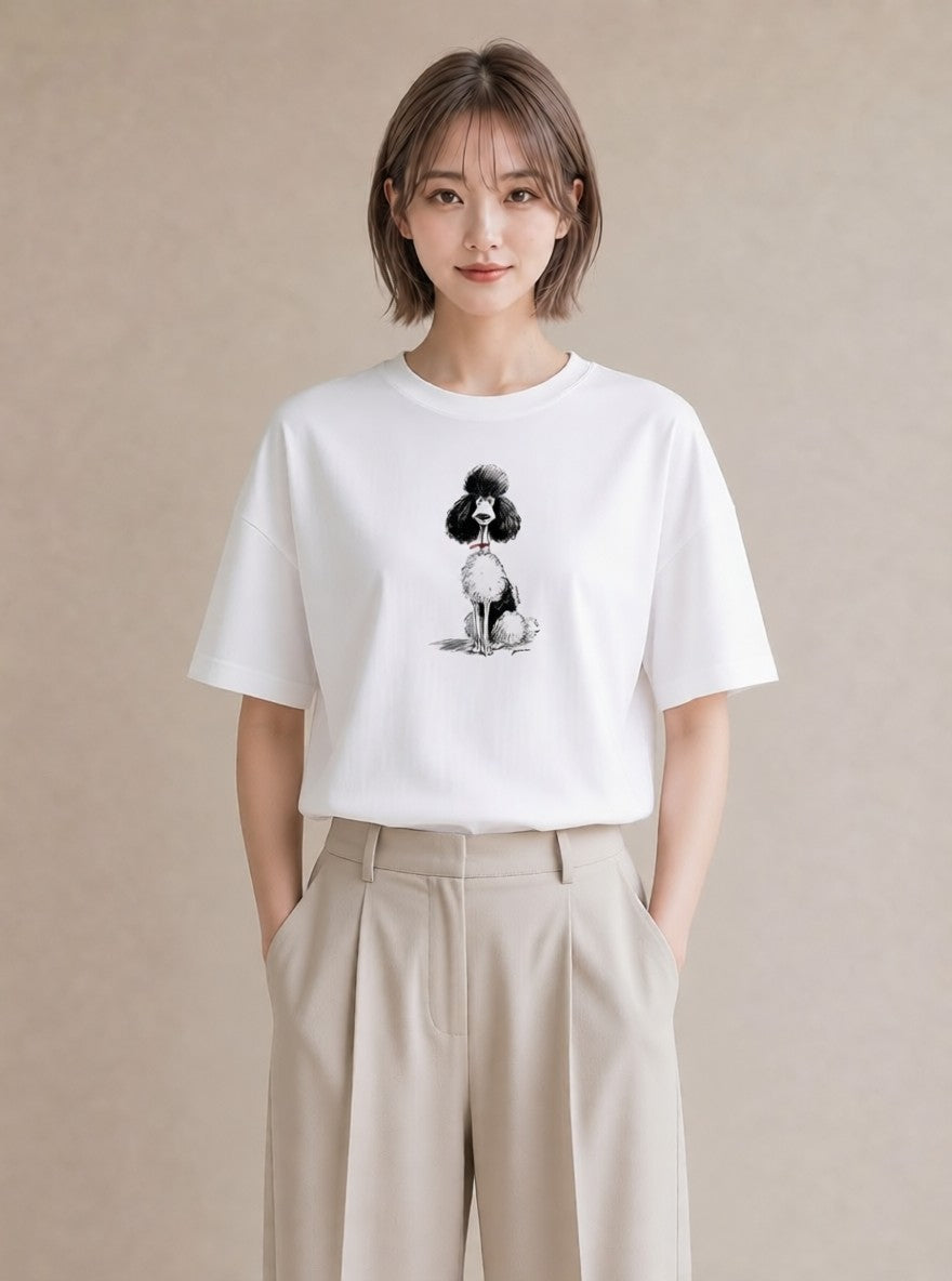 グラフィックTシャツ レディース トイプードル プードル 犬 いぬ イラスト ゆるコーデ 公園 ママ 白T