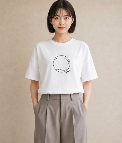 プリントTシャツ レディース 幾何学 ミニマル ジオメトリック イラスト 淡色 通勤 在宅 白T