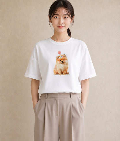 グラフィックTシャツ レディース ポメラニアン ポメ 犬 いぬ イラスト ボタニカル 姉妹 送別ギフト 白T