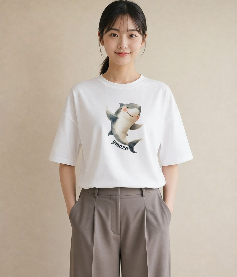 デザインTシャツ レディース シャチ 海の生き物 海 イラスト ゆるかわ ママ カフェ服 白T