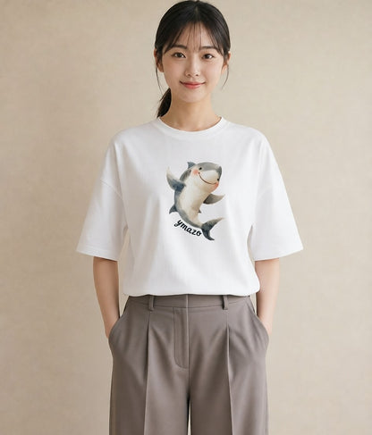 デザインTシャツ レディース シャチ 海の生き物 海 イラスト ゆるかわ ママ カフェ服 白T
