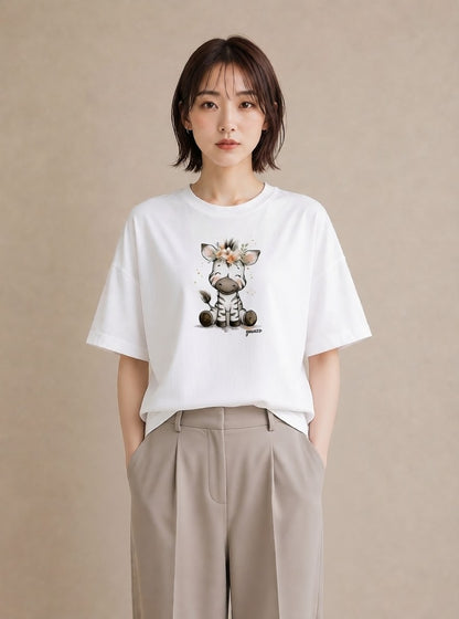 グラフィックTシャツ レディース しまうま 動物 アニマル イラスト ラフカジュアル カフェ服 クリスマス 白T