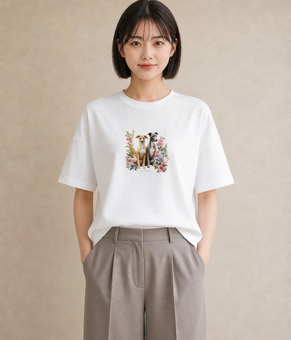 Tシャツ レディース イタリアングレーハウンド 犬 いぬ イラスト ニュアンス 誕生日プレゼント 綿100 白T