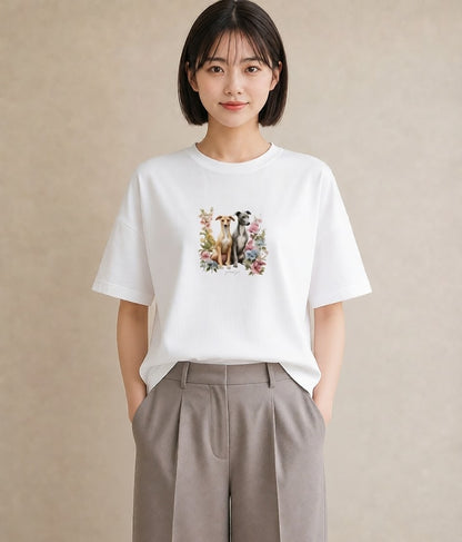Tシャツ レディース イタリアングレーハウンド 犬 いぬ イラスト ニュアンス 誕生日プレゼント 綿100 白T