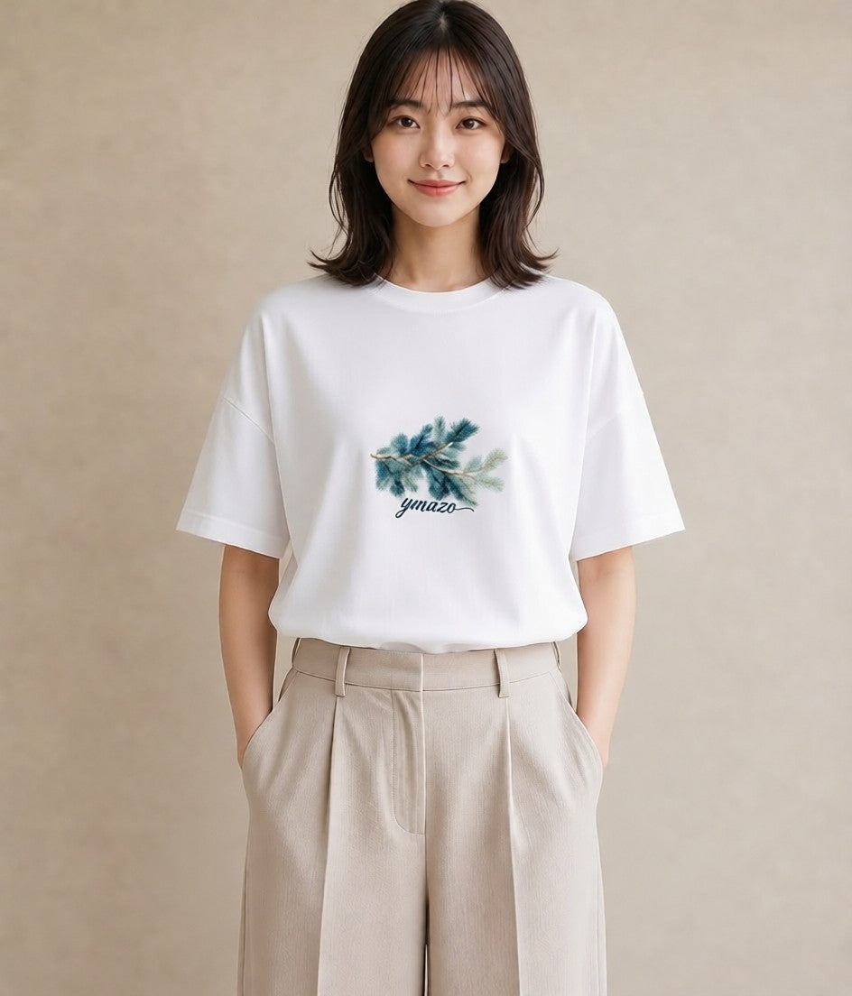 グラフィックTシャツ レディース 松ぼっくり 植物 ボタニカル イラスト シンプル カジュアルコーデ 買い物 白T