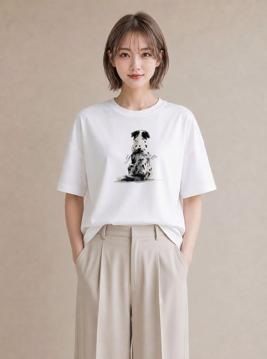 Tシャツ レディース ボーダーコリー 犬 いぬ イラスト レトロ 旅行 母娘コーデ 白T