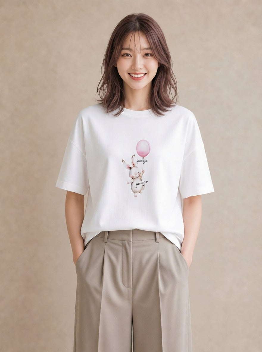 プリントTシャツ レディース 紙風船 和紙 ナチュラル アンティーク イラスト ゆるかわ 部屋着 女性向けギフト 白T