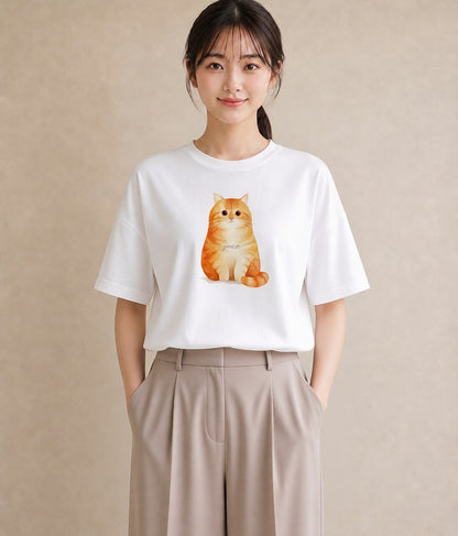 デザインTシャツ レディース マンチカン 猫 ねこ イラスト 韓国風 送別ギフト 通勤 白T