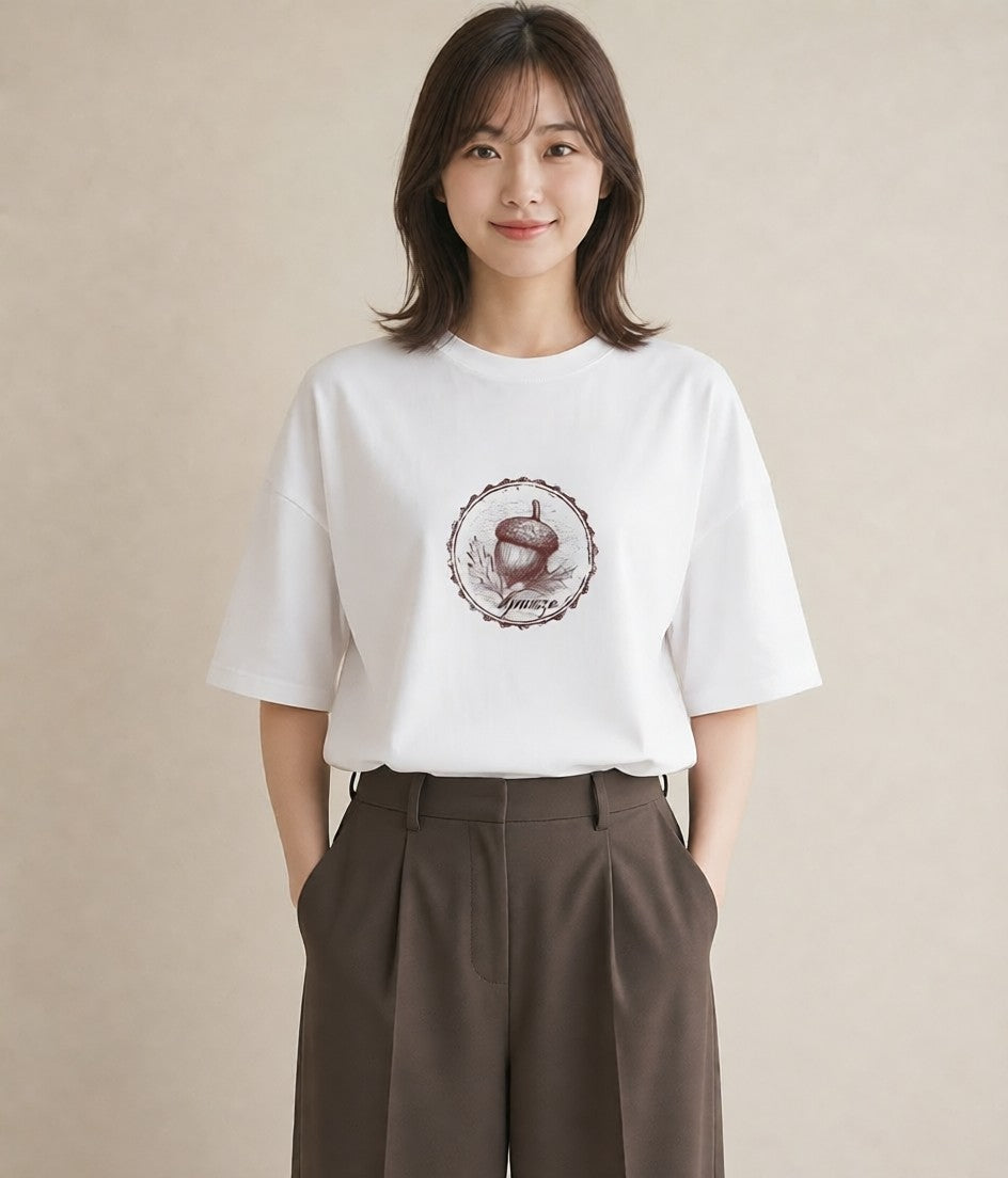 デザインTシャツ レディース どんぐり 植物 ボタニカル イラスト ラフ お揃い 親子 白T