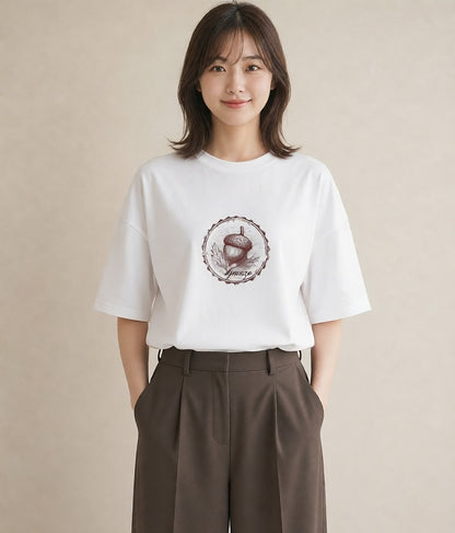 デザインTシャツ レディース どんぐり 植物 ボタニカル イラスト ラフ お揃い 親子 白T