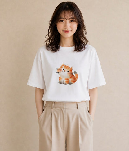 半袖Tシャツ レディース サビ猫 猫 ねこ イラスト ユニーク ギフト 母の日 白T
