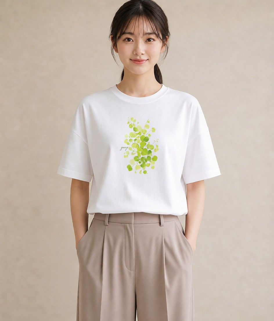 半袖Tシャツ レディース つる 植物 ボタニカル イラスト きれいめカジュアル 誕生日プレゼント 綿100 白T