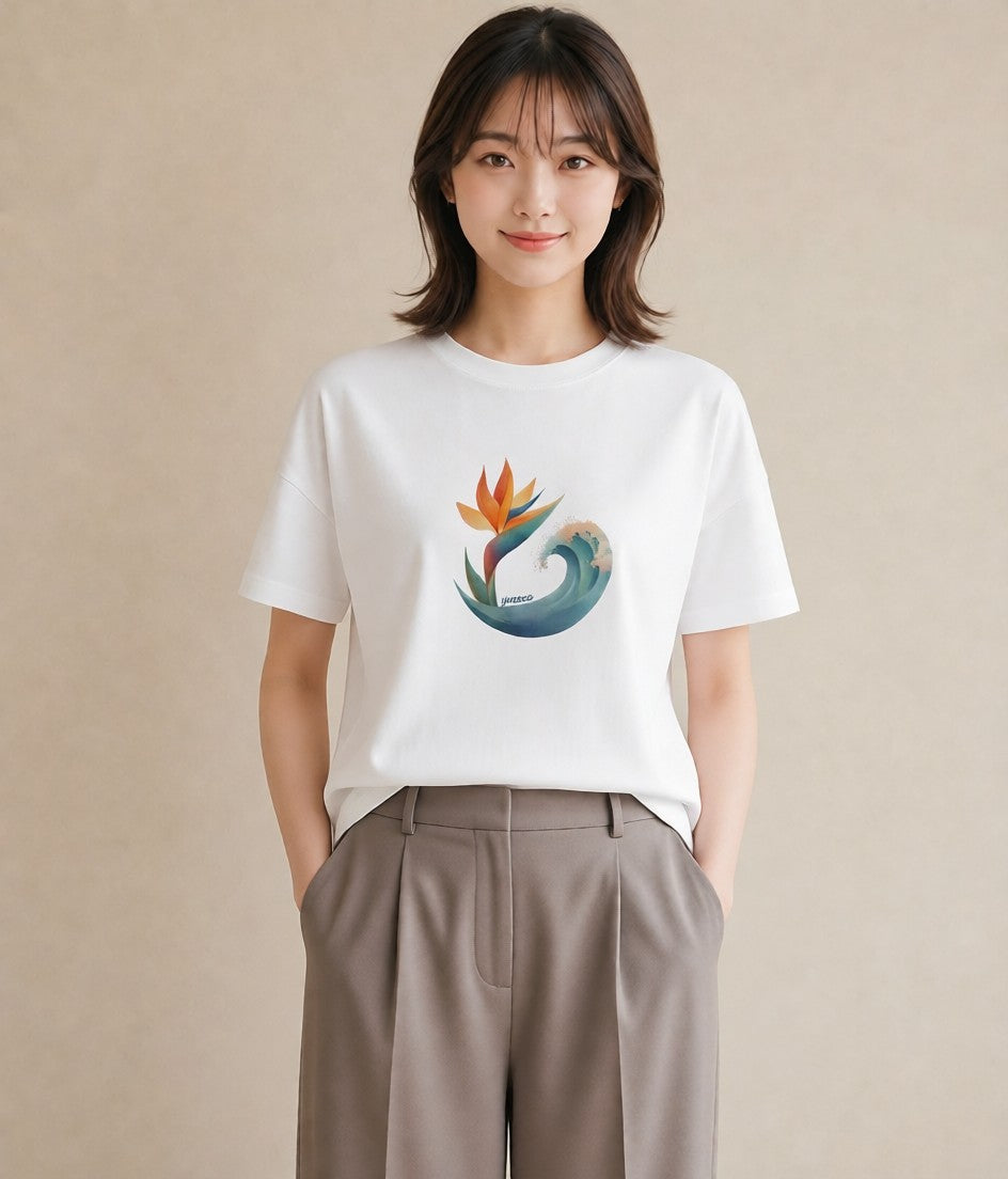半袖Tシャツ レディース 波 星空 宇宙 イラスト 手描き風 お揃い 親子 白T