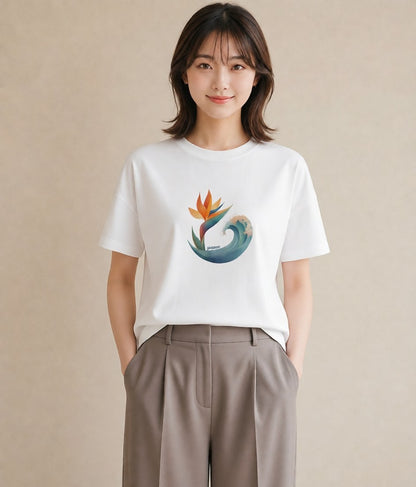 半袖Tシャツ レディース 波 星空 宇宙 イラスト 手描き風 お揃い 親子 白T