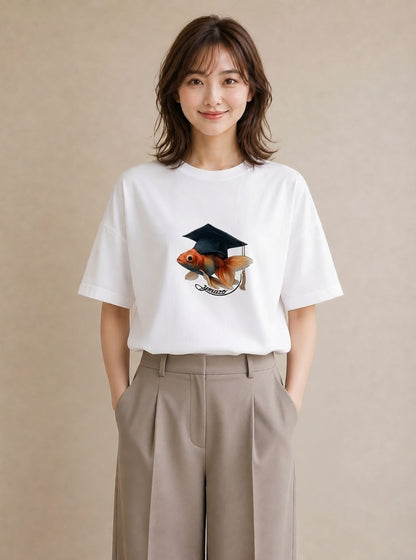 半袖Tシャツ レディース らんちゅう ペット 動物 イラスト フェミニン カフェ巡り 女子会 白T