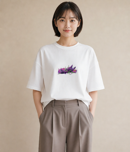 グラフィックTシャツ レディース ラベンダー 花 花柄 イラスト ヴィンテージ風 デート 帰省 白T
