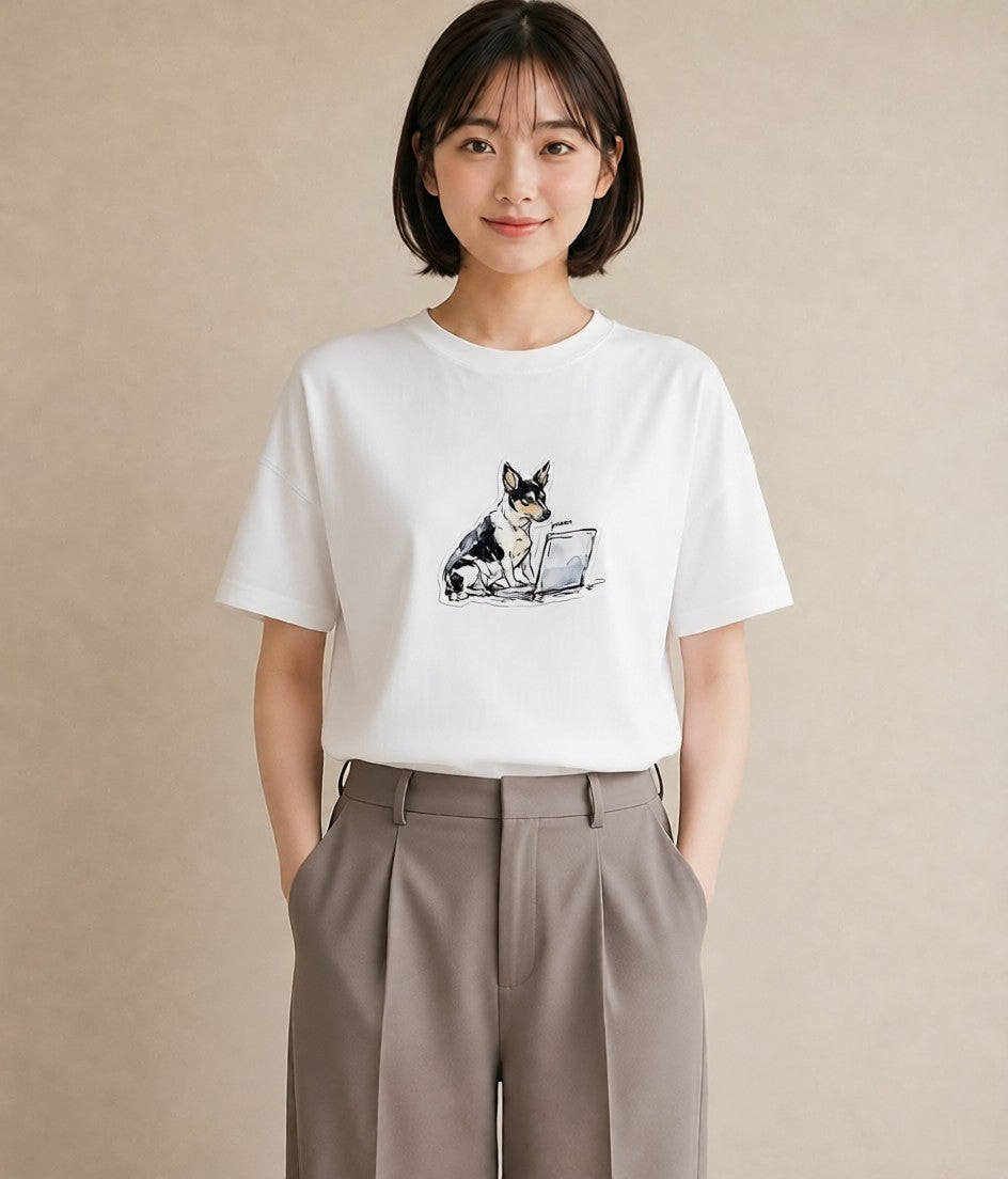 デザインTシャツ レディース 犬 いぬ イラスト 個性的 通勤 在宅 白T