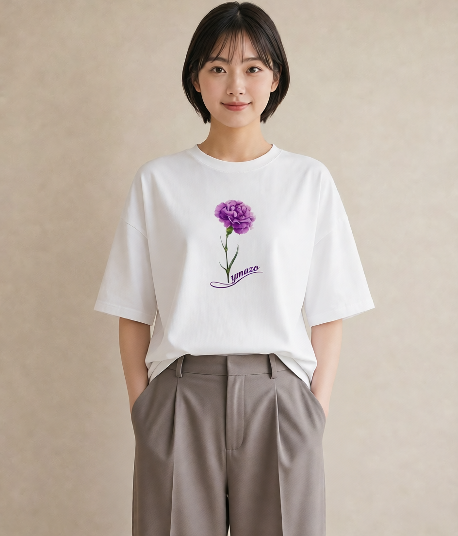 デザインTシャツ レディース スミレ 花 花柄 イラスト ゆるコーデ 休日 ペアコーデ 白T