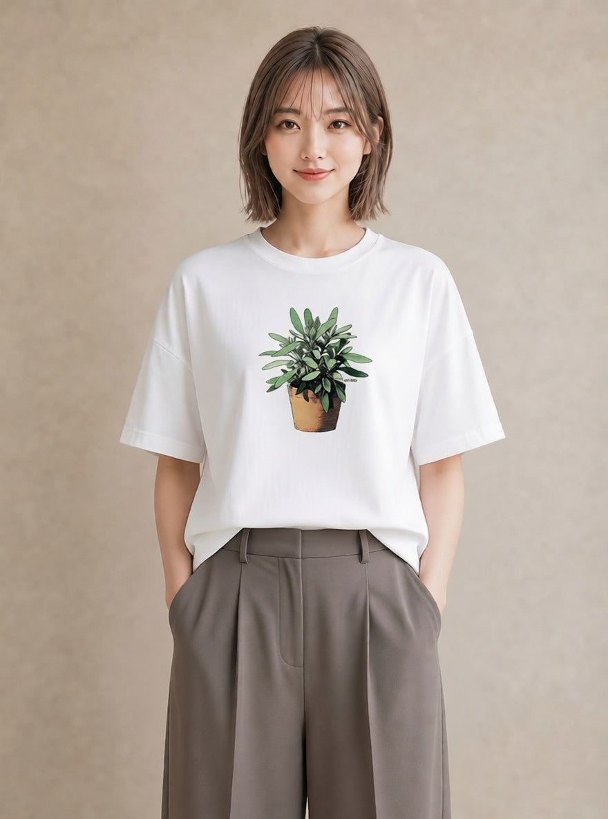 半袖Tシャツ レディース 多肉植物 植物 ボタニカル イラスト ゆるかわ 週末コーデ 敬老の日 白T