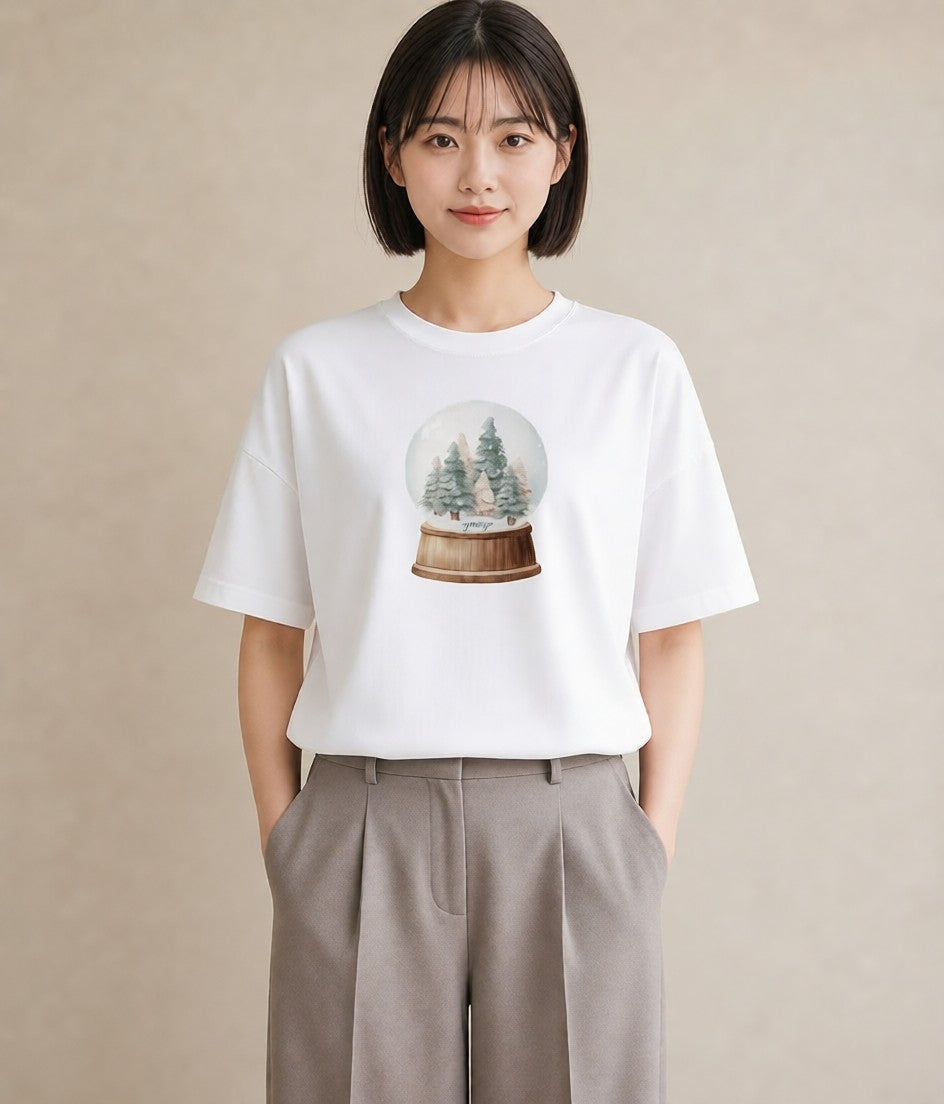 プリントTシャツ レディース 雪 星空 宇宙 イラスト 手描き風 帰省 ラフ 白T