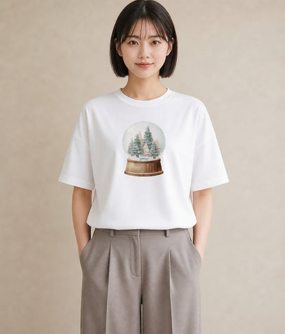 プリントTシャツ レディース 雪 星空 宇宙 イラスト 手描き風 帰省 ラフ 白T