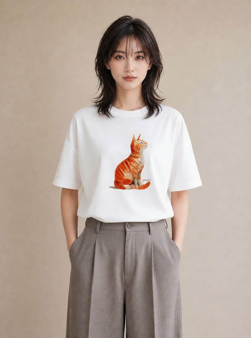 デザインTシャツ レディース ねこ 猫 ネコ イラスト お洒落 お出かけ 普段着 白T