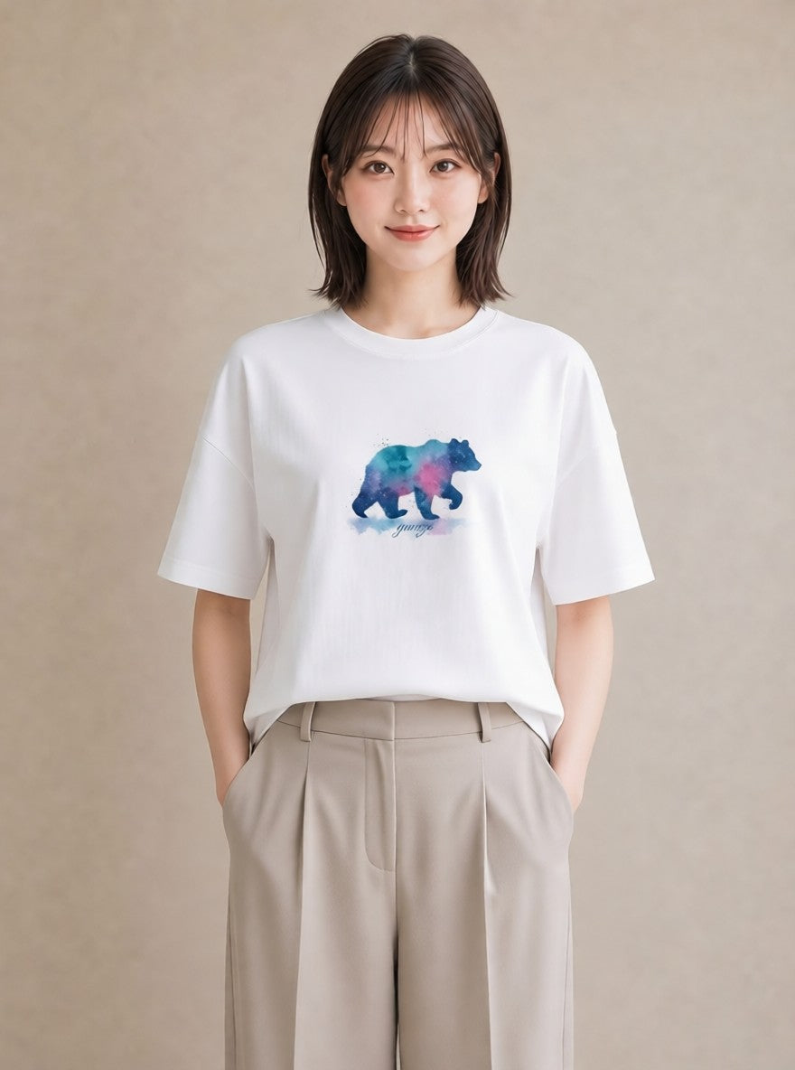 Tシャツ レディース オーロラ 星空 宇宙 イラスト アート風 公園 ママ 白T