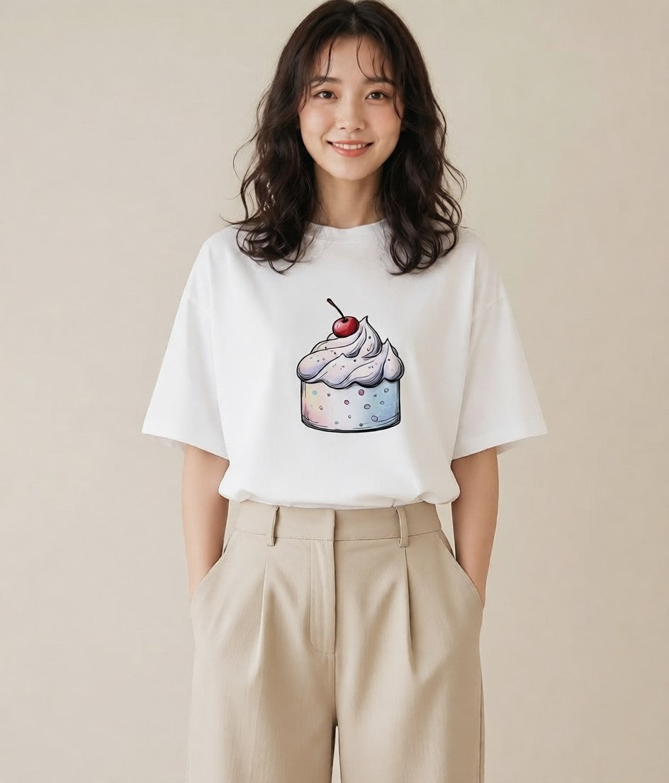 Tシャツ レディース ソフトクリーム 食べ物 フード イラスト アート風 買い物 夏コーデ 白T