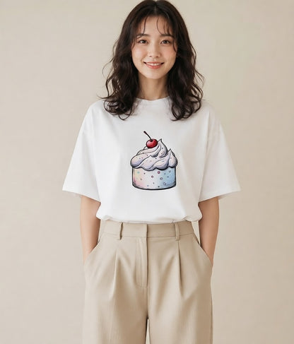 Tシャツ レディース ソフトクリーム 食べ物 フード イラスト アート風 買い物 夏コーデ 白T