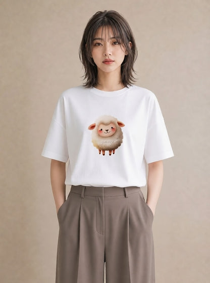 グラフィックTシャツ レディース アルパカ 動物 アニマル イラスト 個性的 ミセス 春コーデ 白T