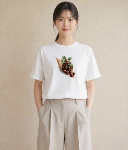 半袖Tシャツ レディース 実り 植物 ボタニカル イラスト ミニマル 通勤 在宅 白T