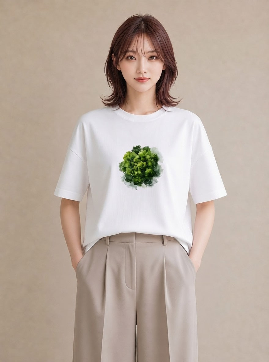 半袖Tシャツ レディース 盆栽 植物 ボタニカル イラスト 水彩風 買い物 夏コーデ 白T