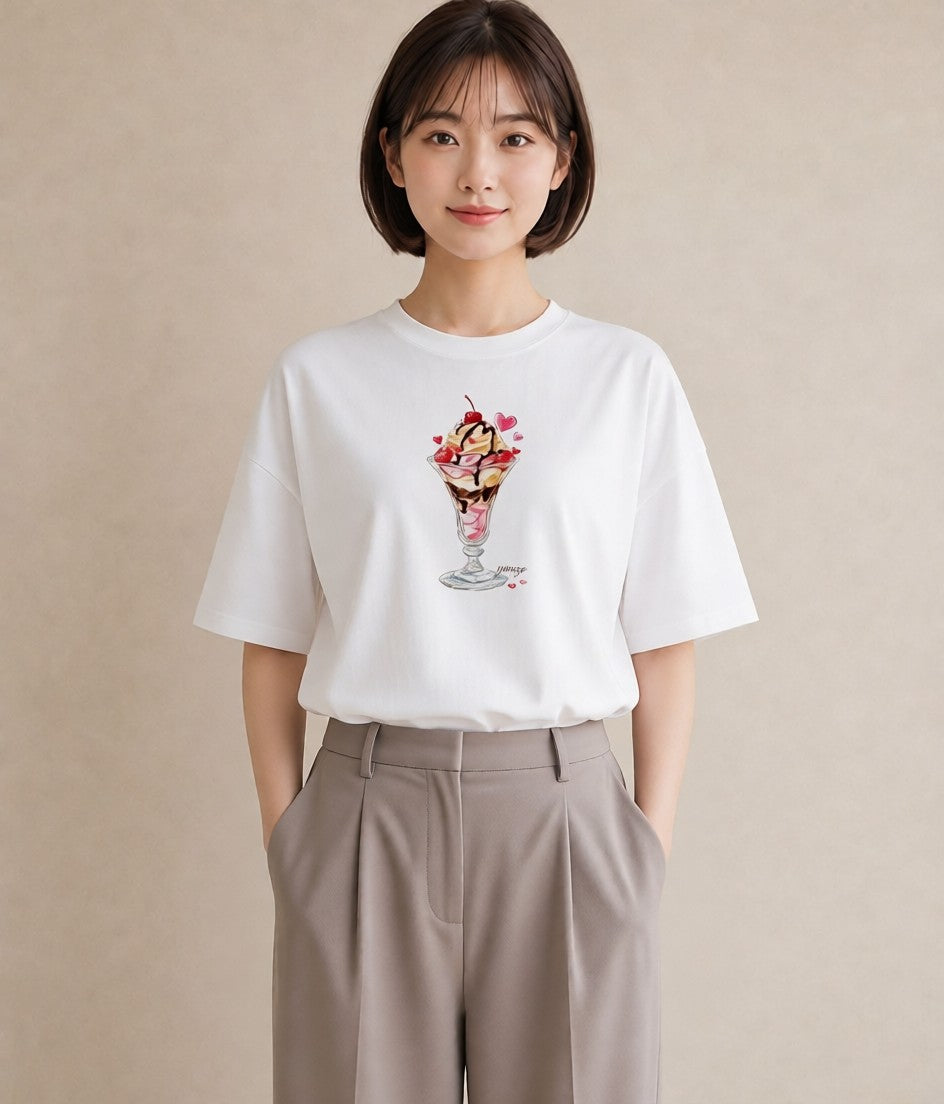 グラフィックTシャツ レディース アイス 食べ物 フード イラスト ラフカジュアル 母娘コーデ 自分用 白T