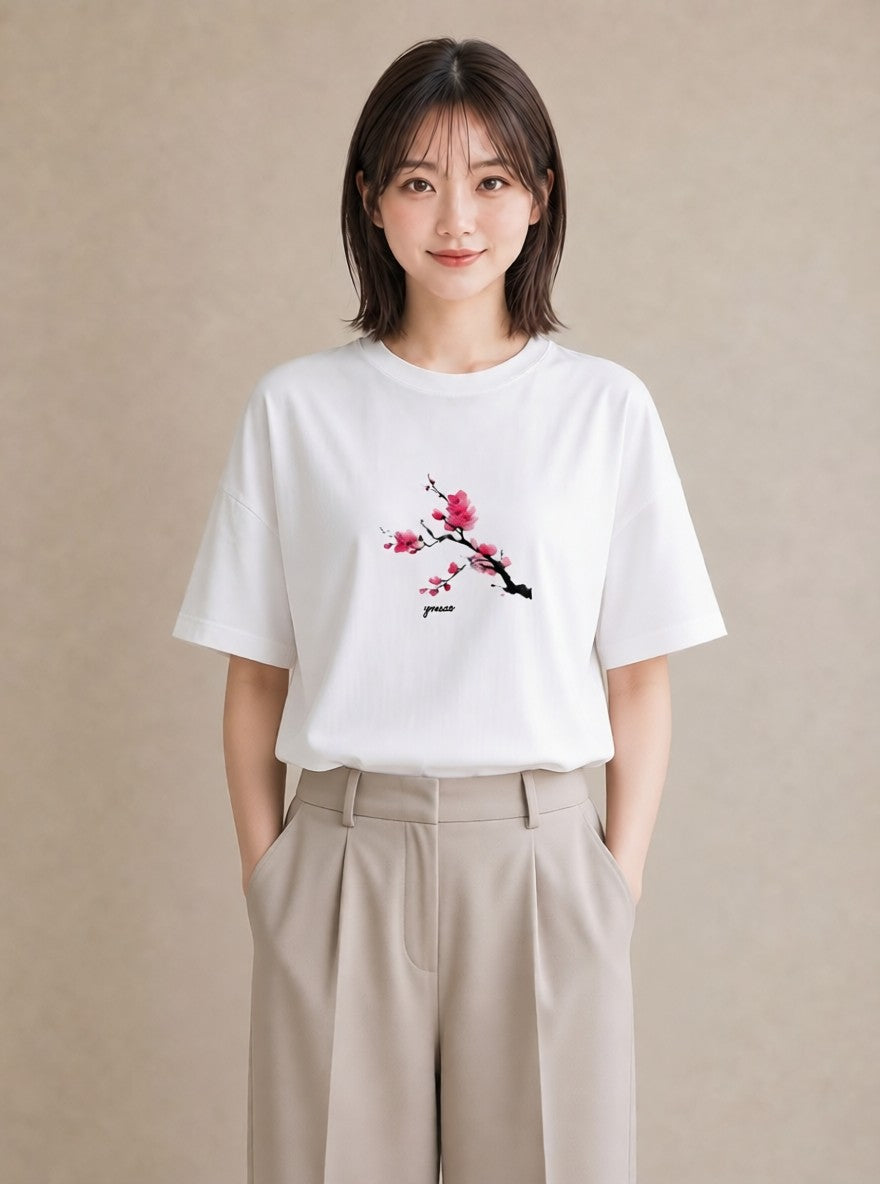 デザインTシャツ レディース さくら 桜 サクラ 花 花柄 イラスト ナチュラル ラフ レイヤード 白T
