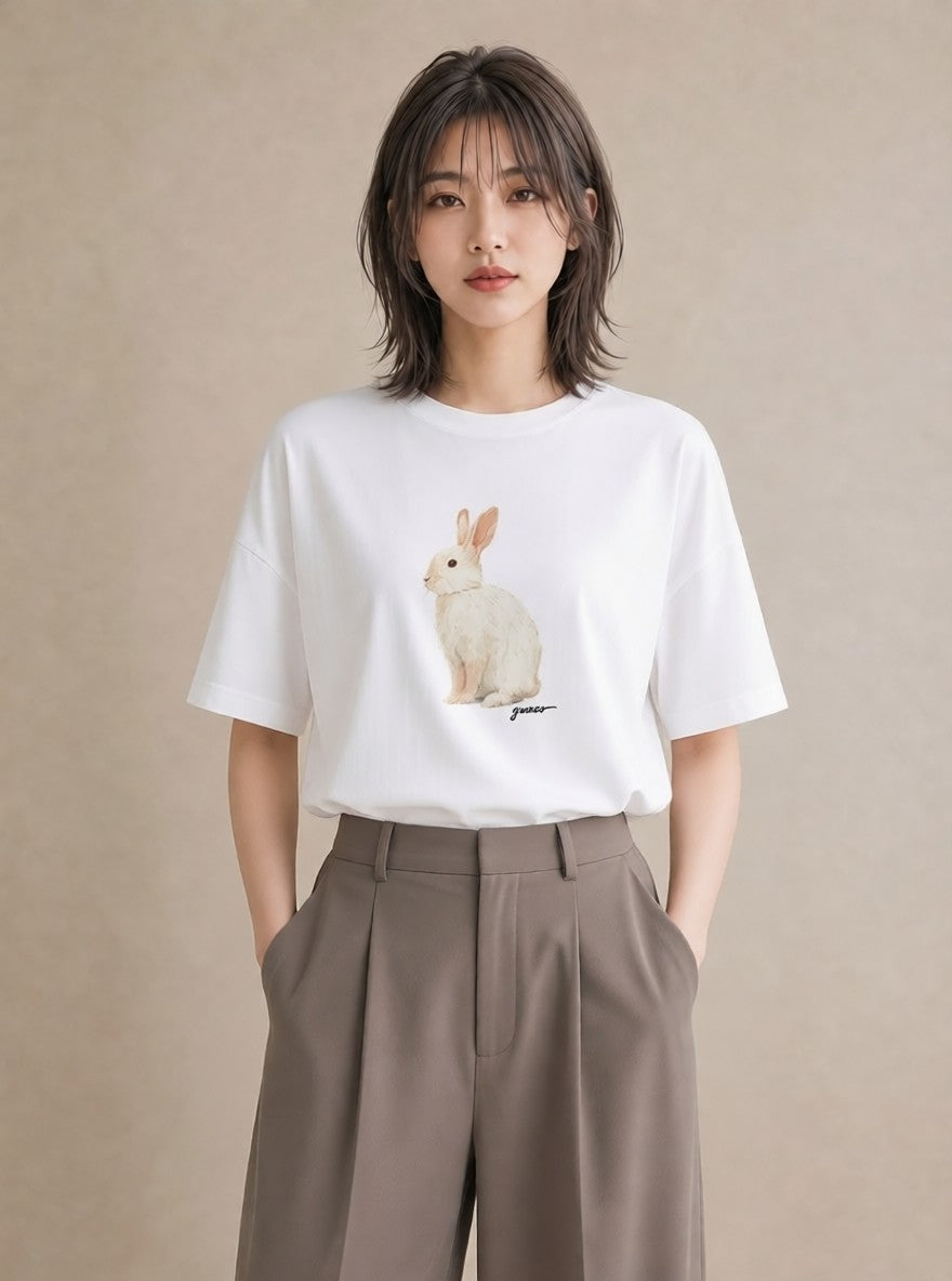 デザインTシャツ レディース ライオンラビット ペット 動物 イラスト 女子会 お揃い 白T