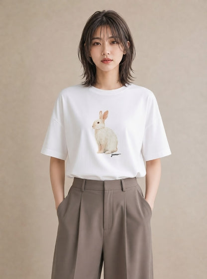 デザインTシャツ レディース ライオンラビット ペット 動物 イラスト 女子会 お揃い 白T