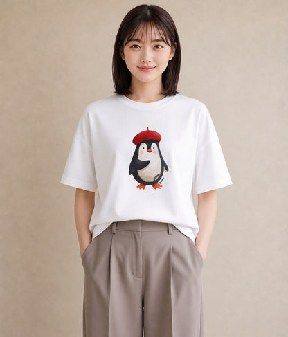 半袖Tシャツ レディース ペンギン ぺんぎん 動物 アニマル イラスト ボタニカル 誕生日プレゼント 綿100 白T