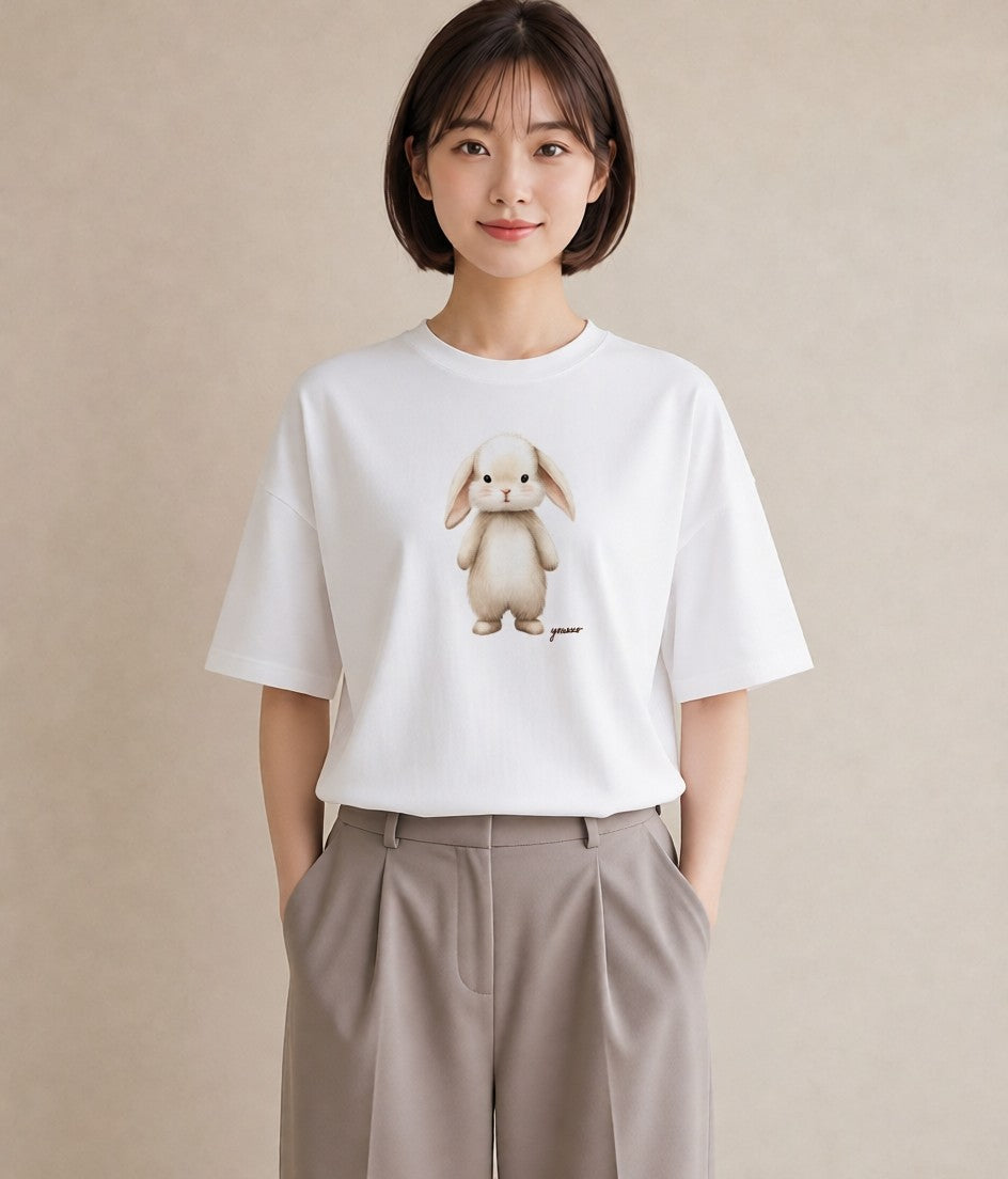 デザインTシャツ レディース ウサギ系野生 動物 アニマル イラスト ボタニカル ママ カフェ服 白T