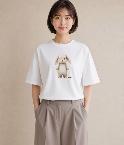 デザインTシャツ レディース ウサギ系野生 動物 アニマル イラスト ボタニカル ママ カフェ服 白T