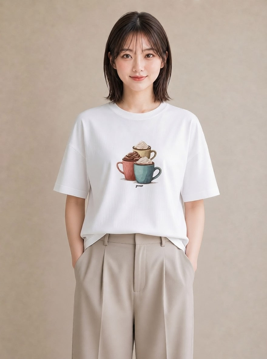 デザインTシャツ レディース ココア 食べ物 フード イラスト レトロ 誕生日プレゼント 綿100 白T